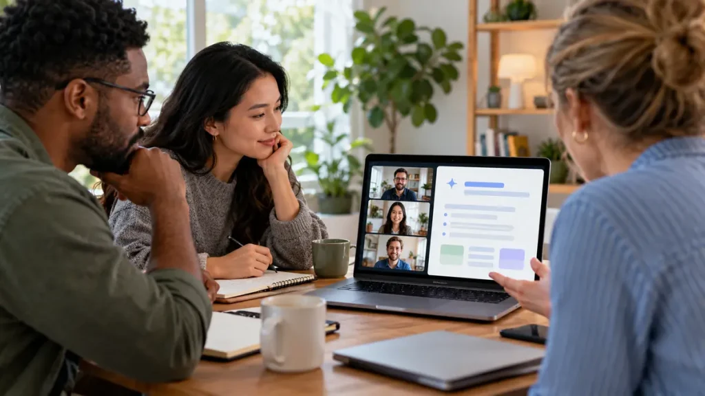 Remote team reviewing an AI-generated meeting summary together